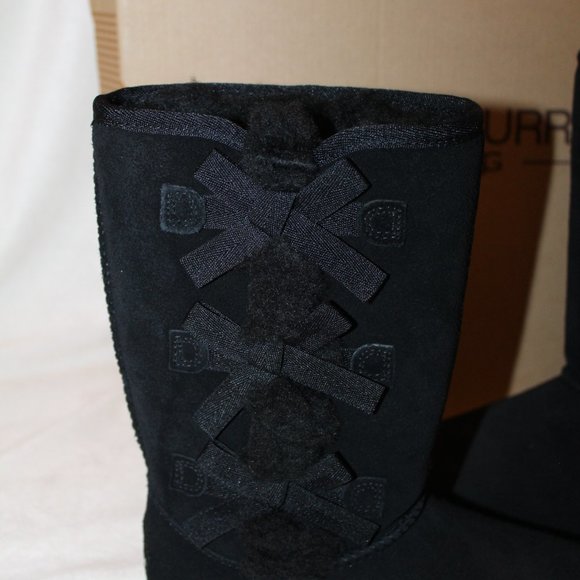 NIB UGG KOOLABURRA GIRL'S TALL BOW SUEDE FUR LINED WINTER BOOTS BLACK - Picture 3 of 7